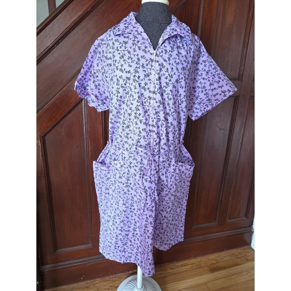 Anthony Richards Lavender Floral Zip Front House Dress Nwot 20s